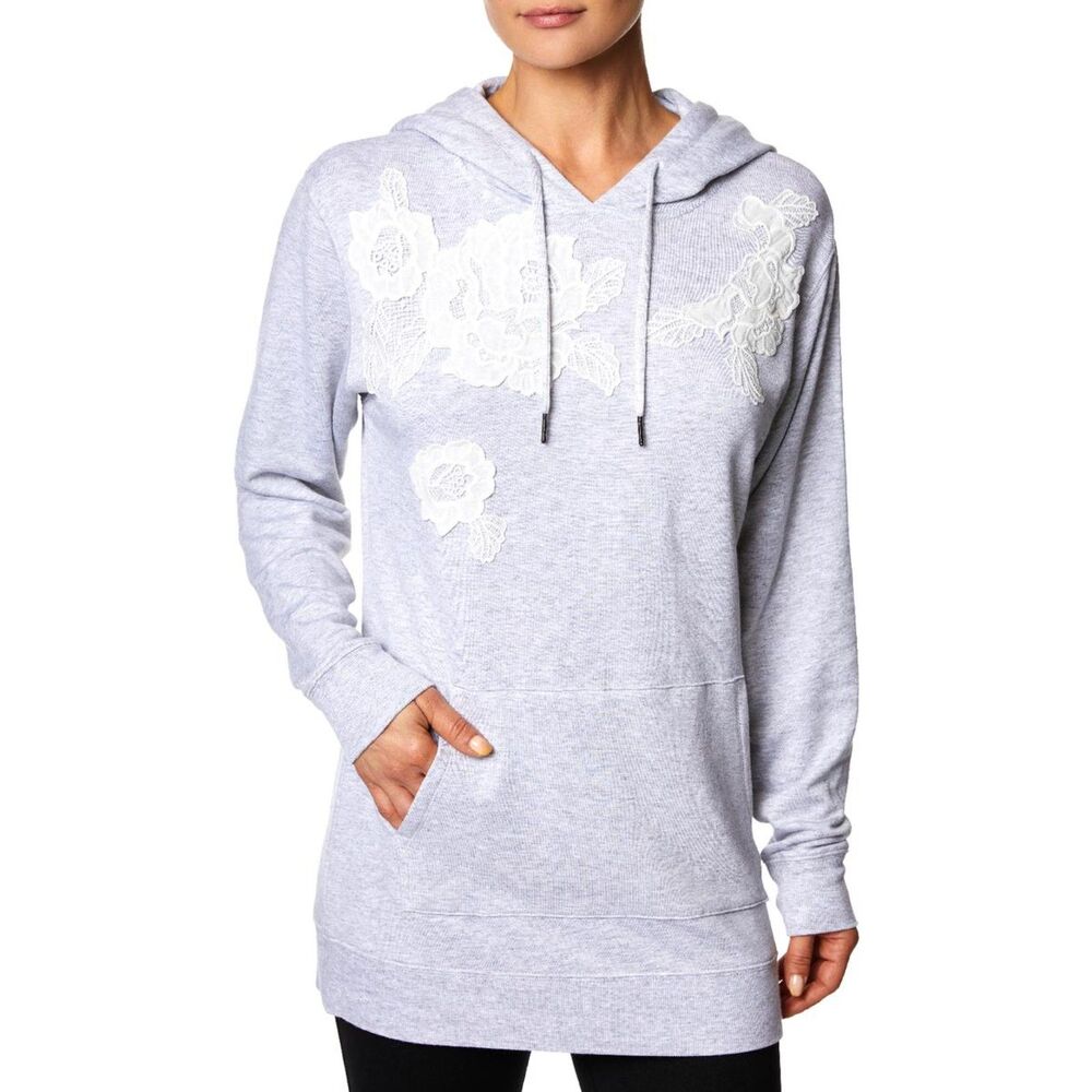 BETSEY JOHNSON PERFORMANCE SIZE L ZIP FRONT HOODIE LACE FLOWER APPLIQUES SPRING